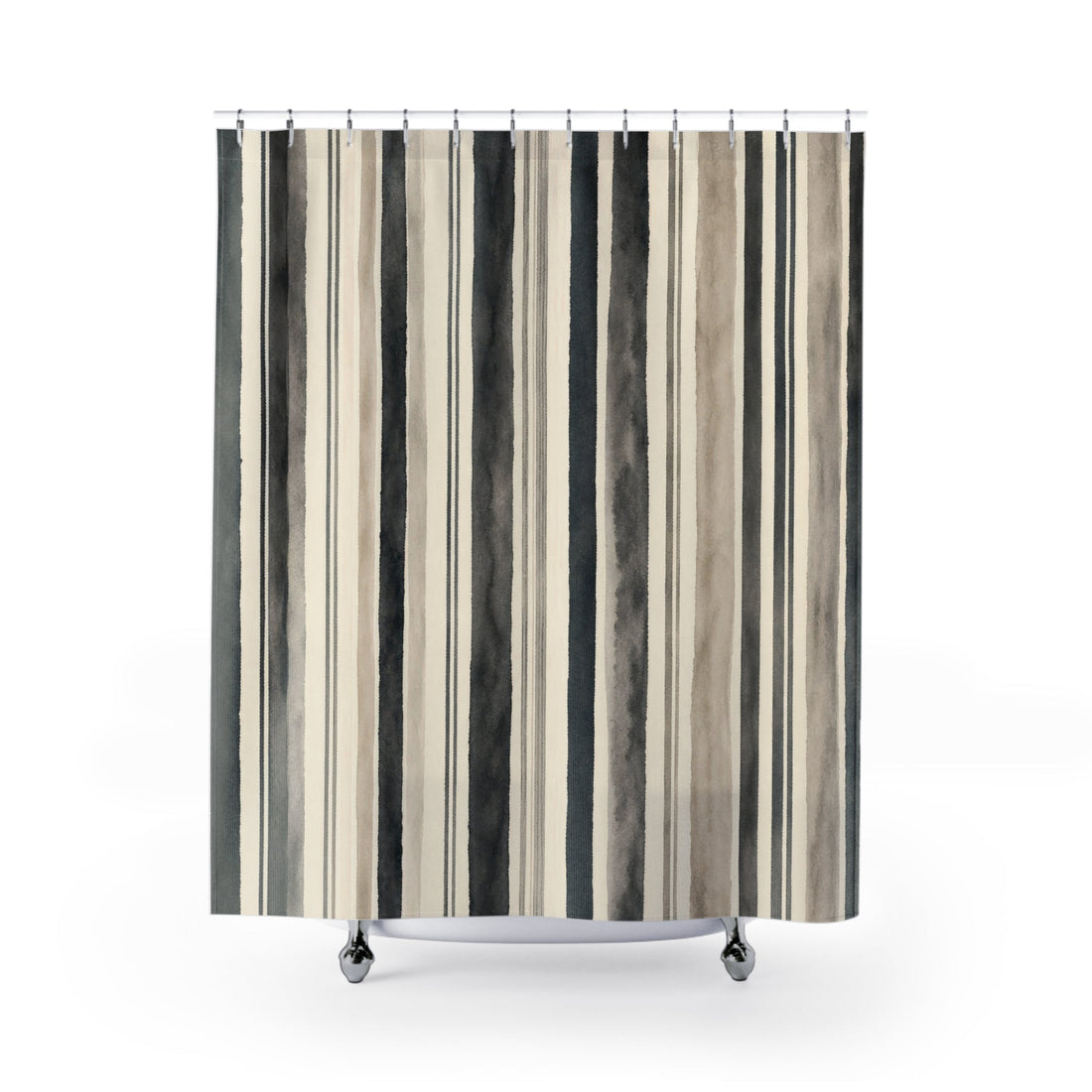 Gray Taupe Watercolor Stripe Shower Curtain