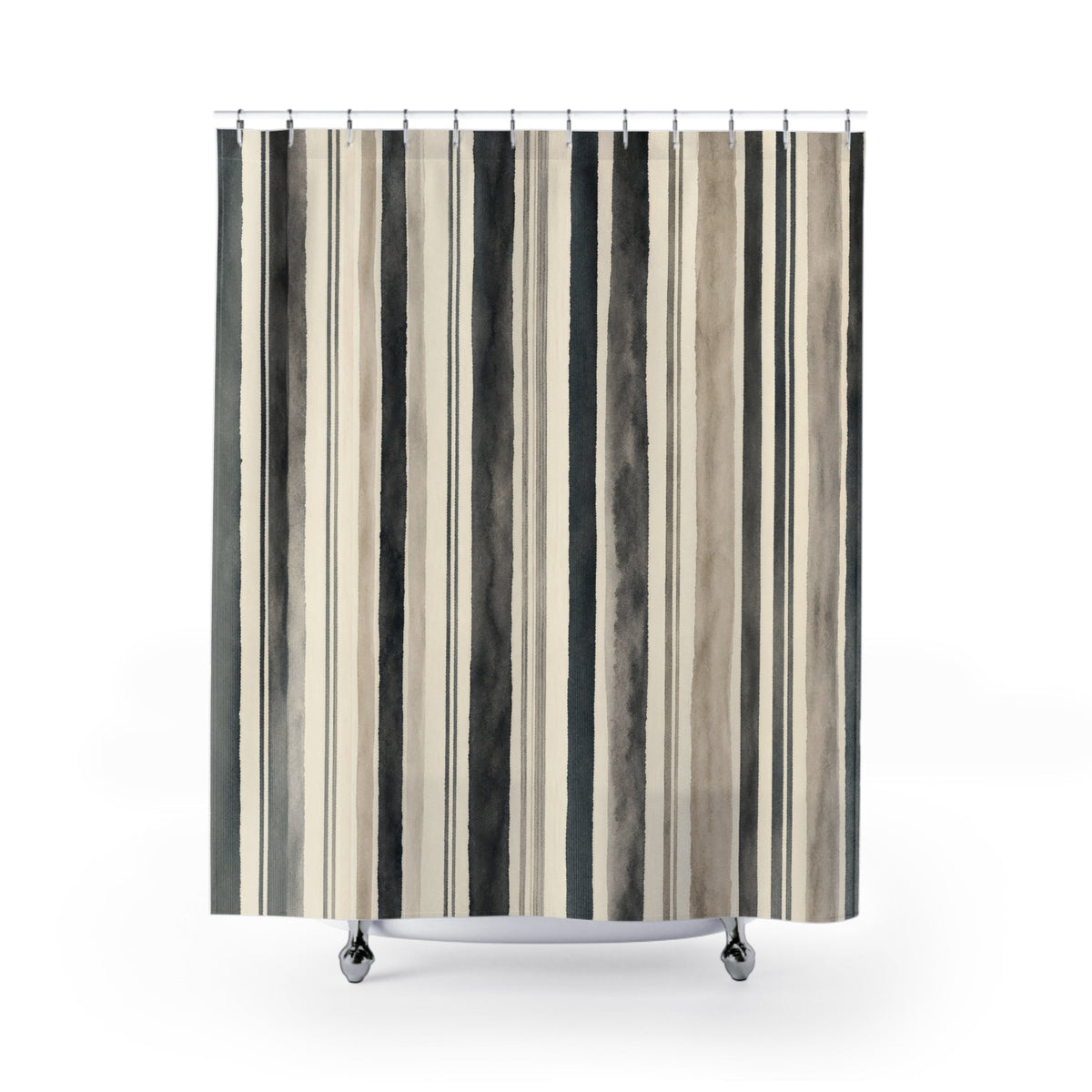 Gray Taupe Watercolor Stripe Shower Curtain