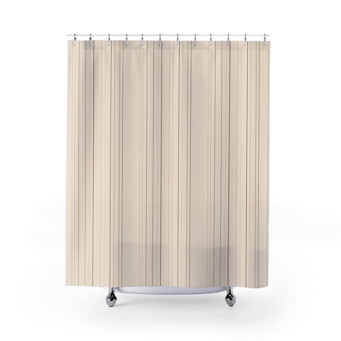 Warm ivory rustic shower curtain with fine beige and brown ticking stripes