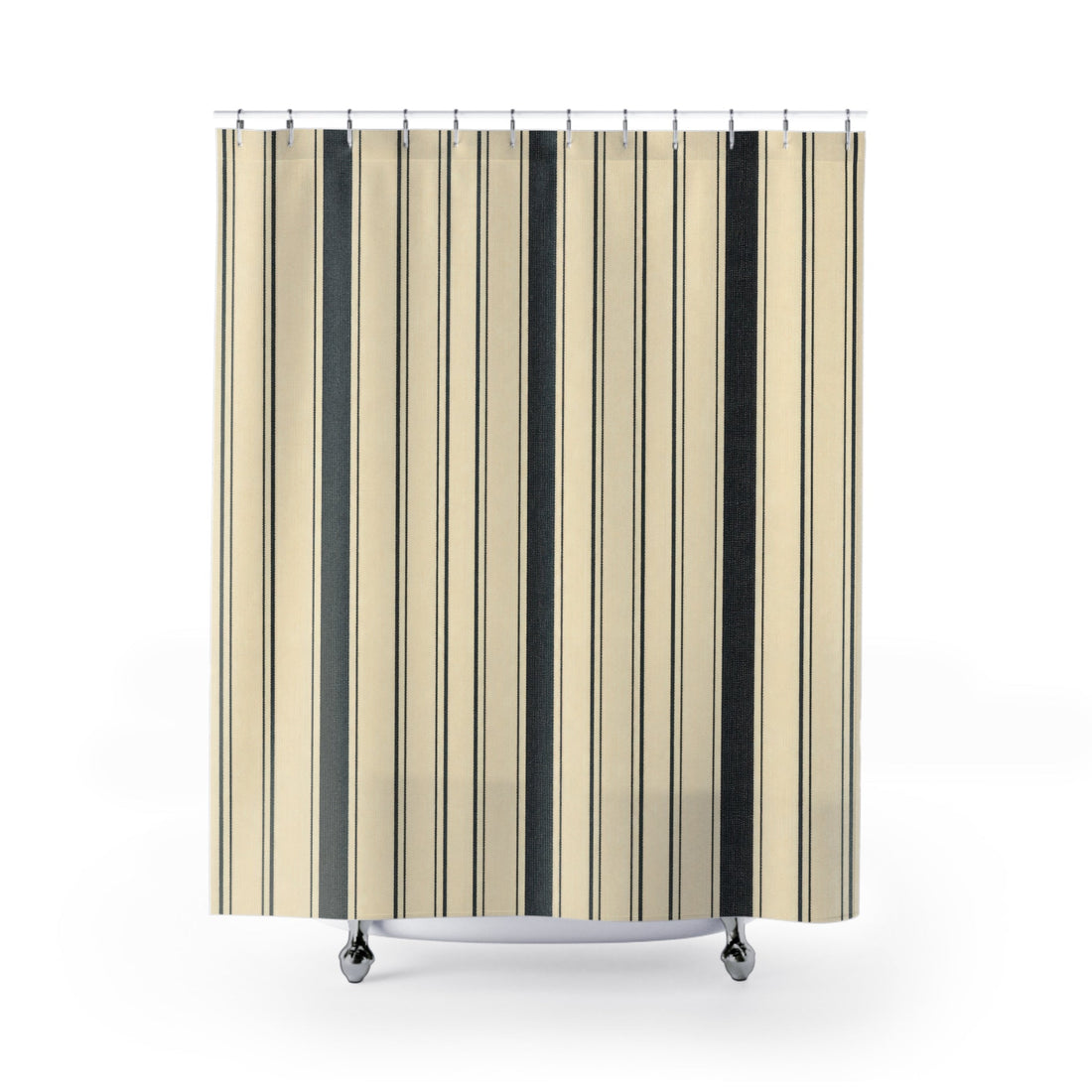 Beige Ticking Black Striped Shower Curtain