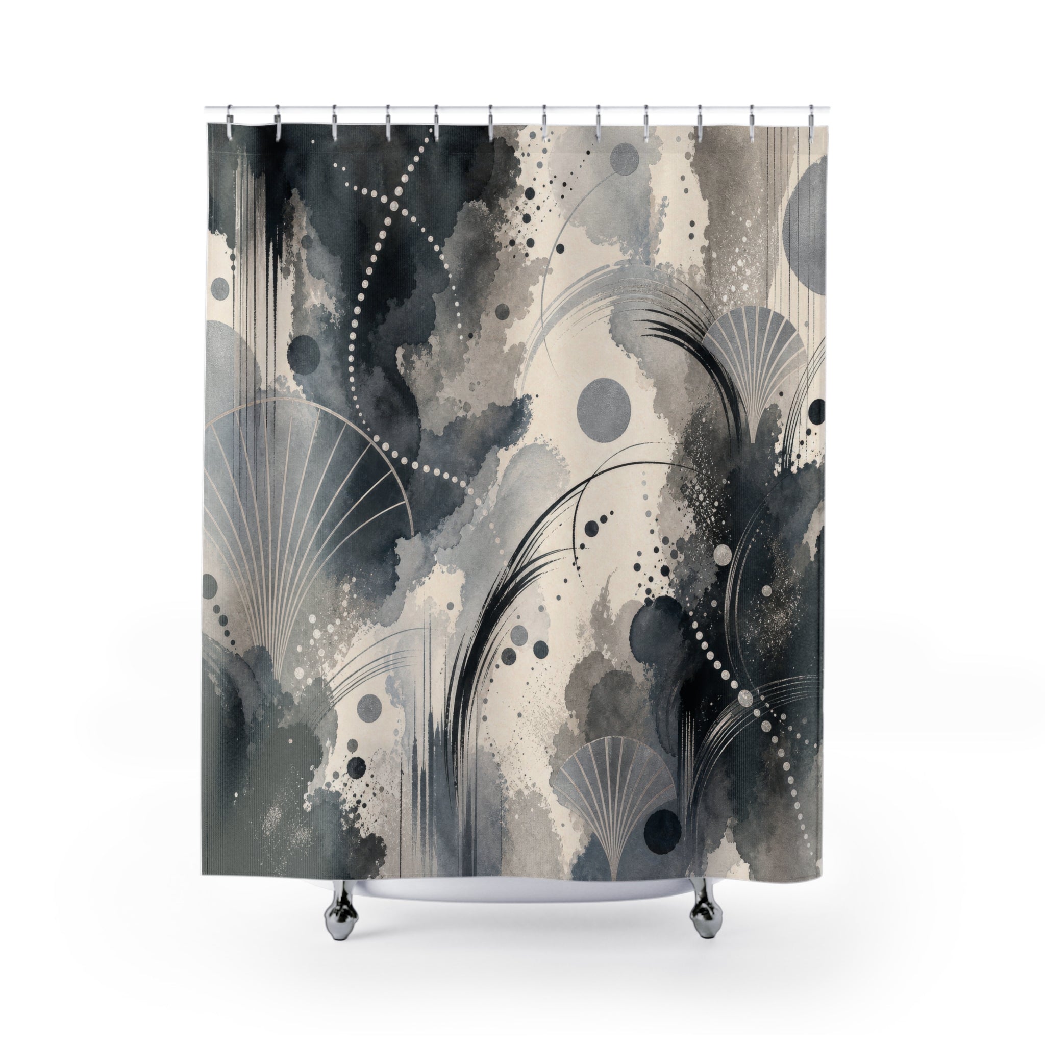 Black Silver Gray Shower Curtain