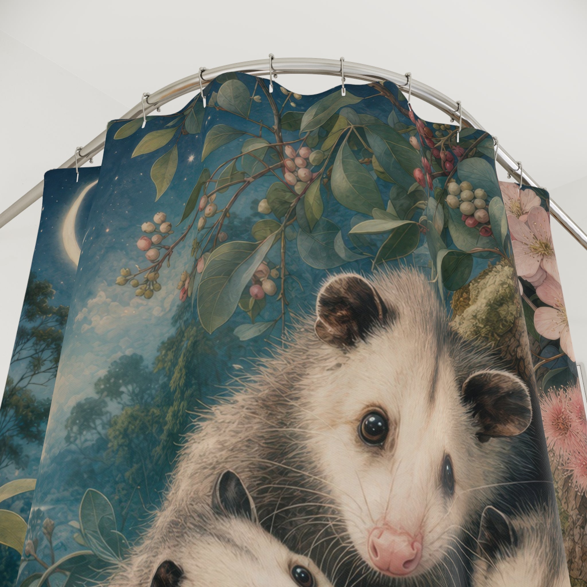Possum Shower Curtain: Cute Woodland Animal Floral