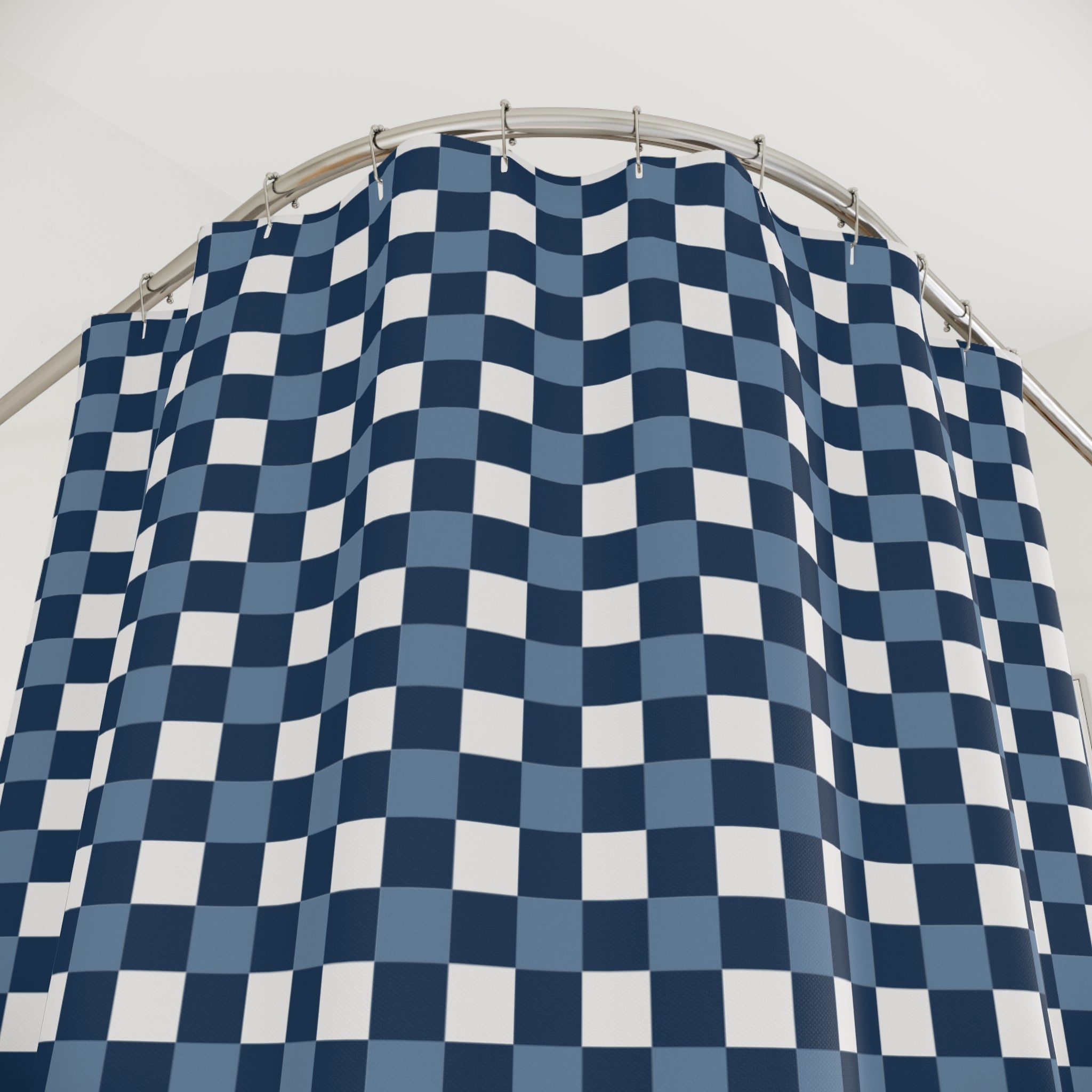 Navy & White Gingham Shower Curtain – Coastal Check