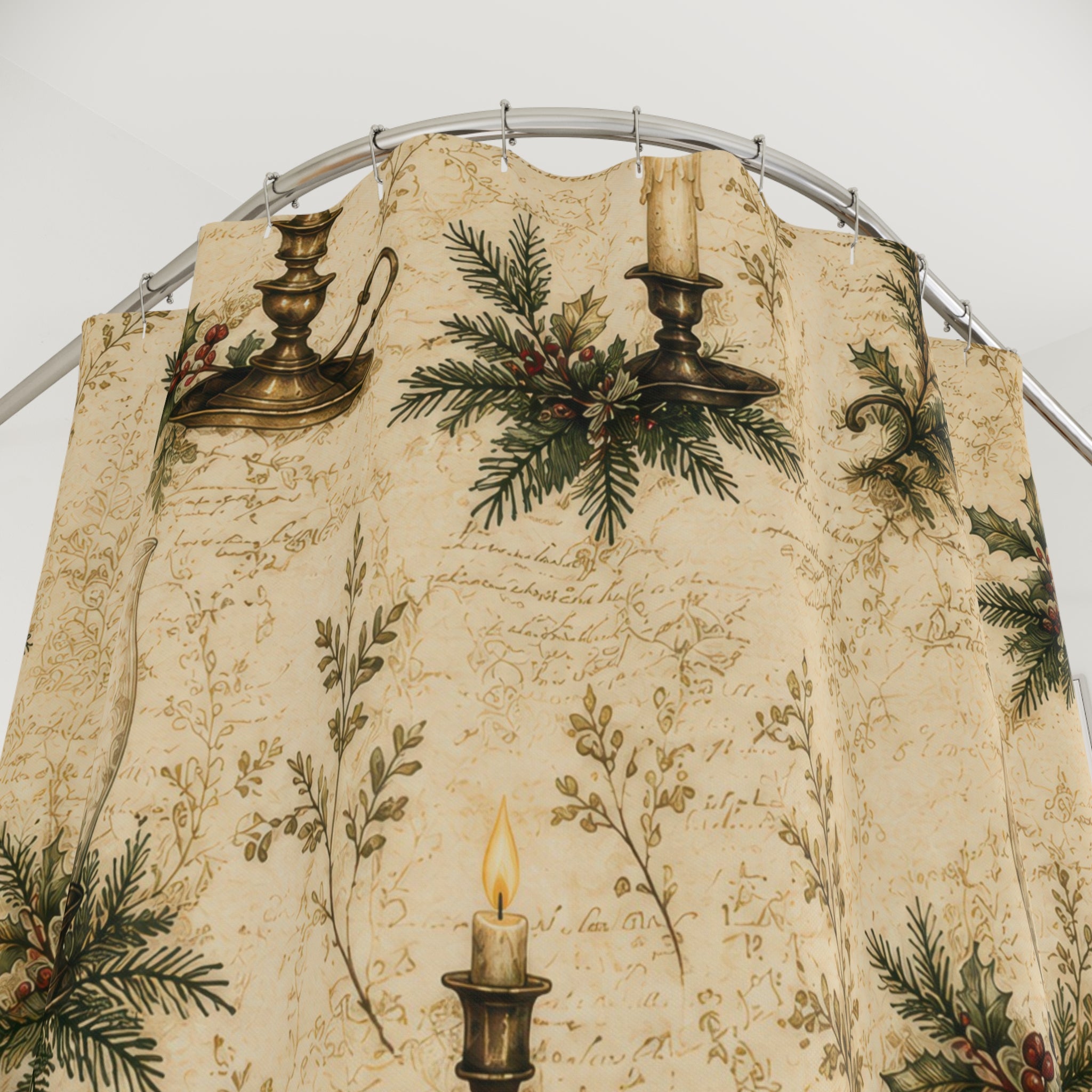 Vintage Christmas Shower Curtain: Antique Candle Botanical