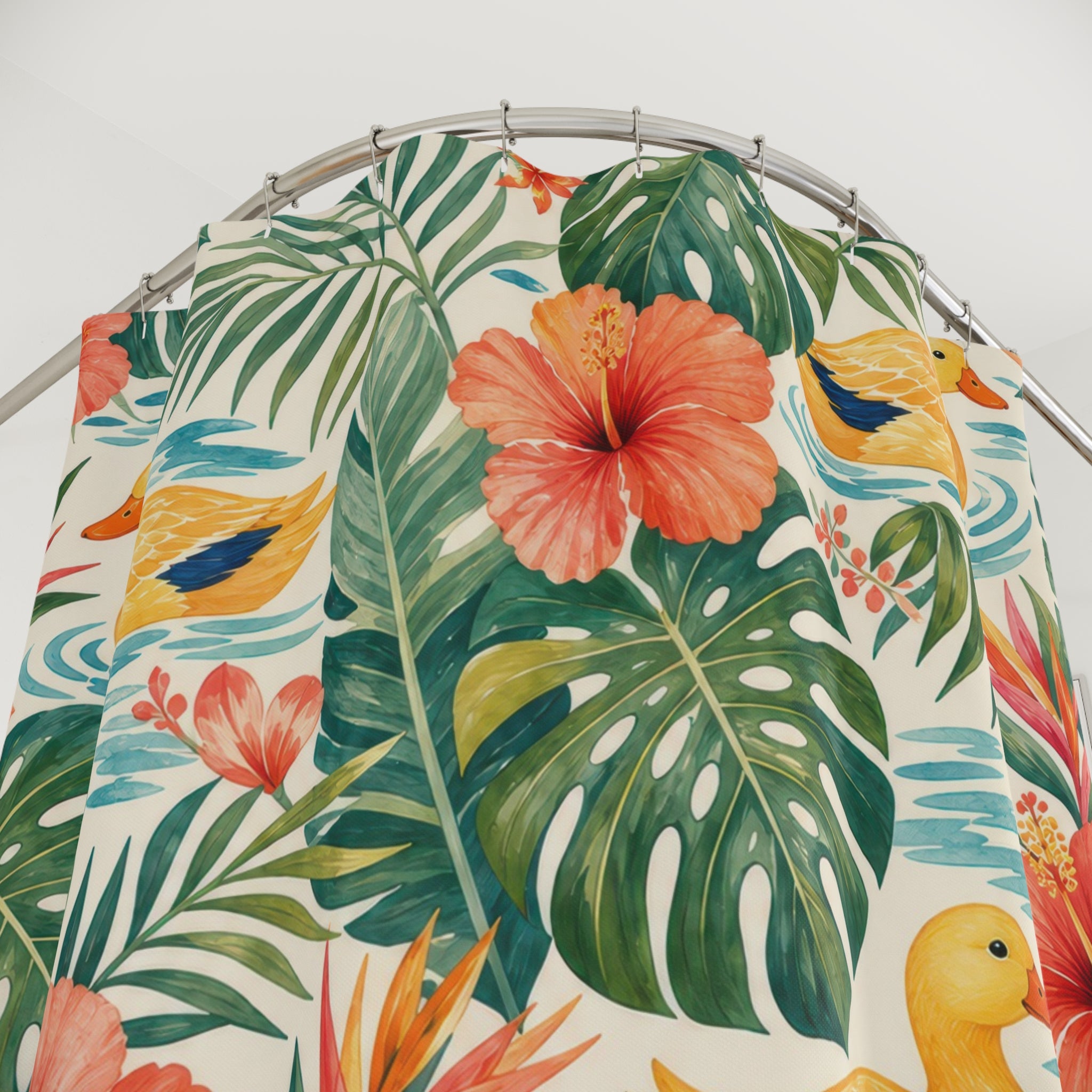 Tropical Orange Duck Floral Shower Curtain