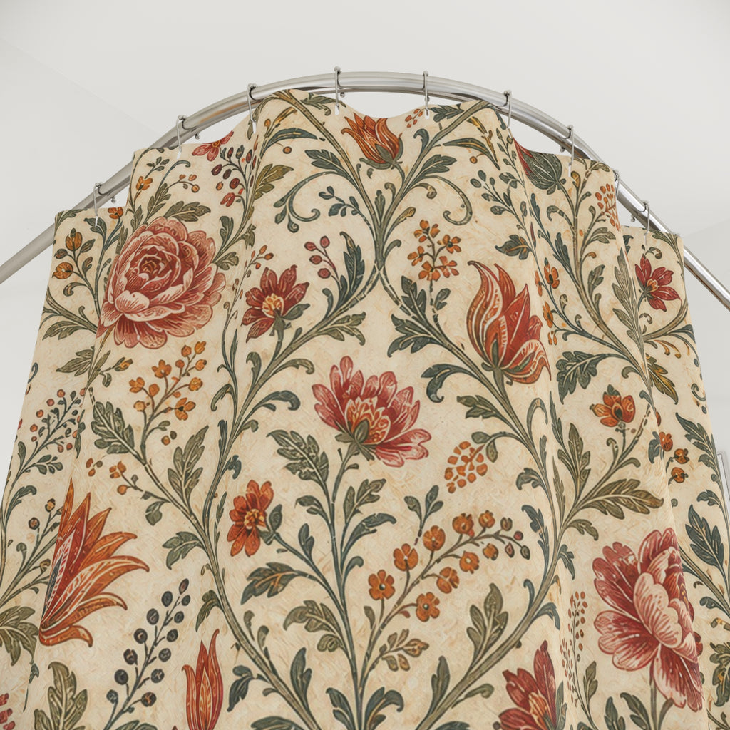 Cream Rose Vine Vintage Floral Shower Curtain