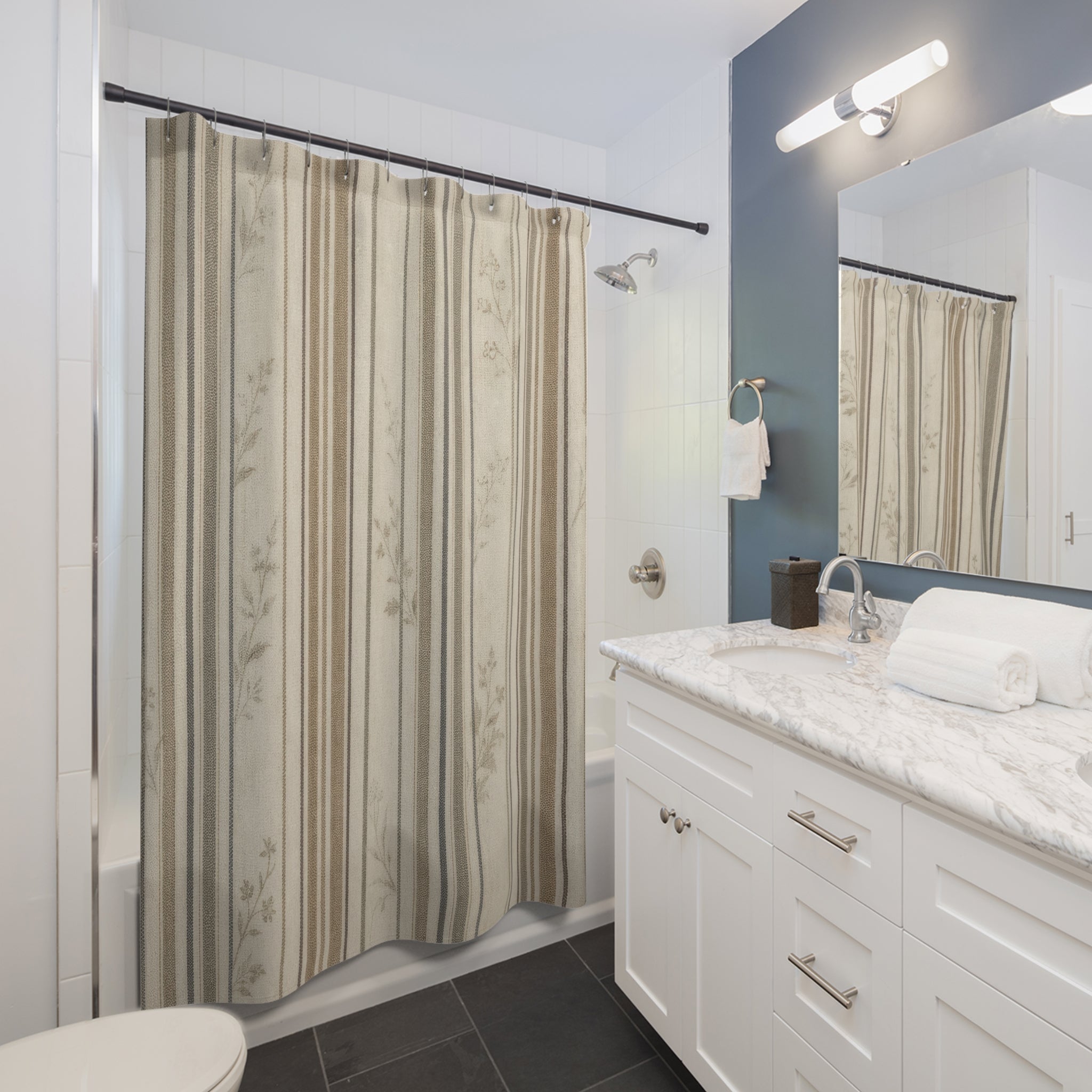 Brown Ticking Stripe Shower Curtain