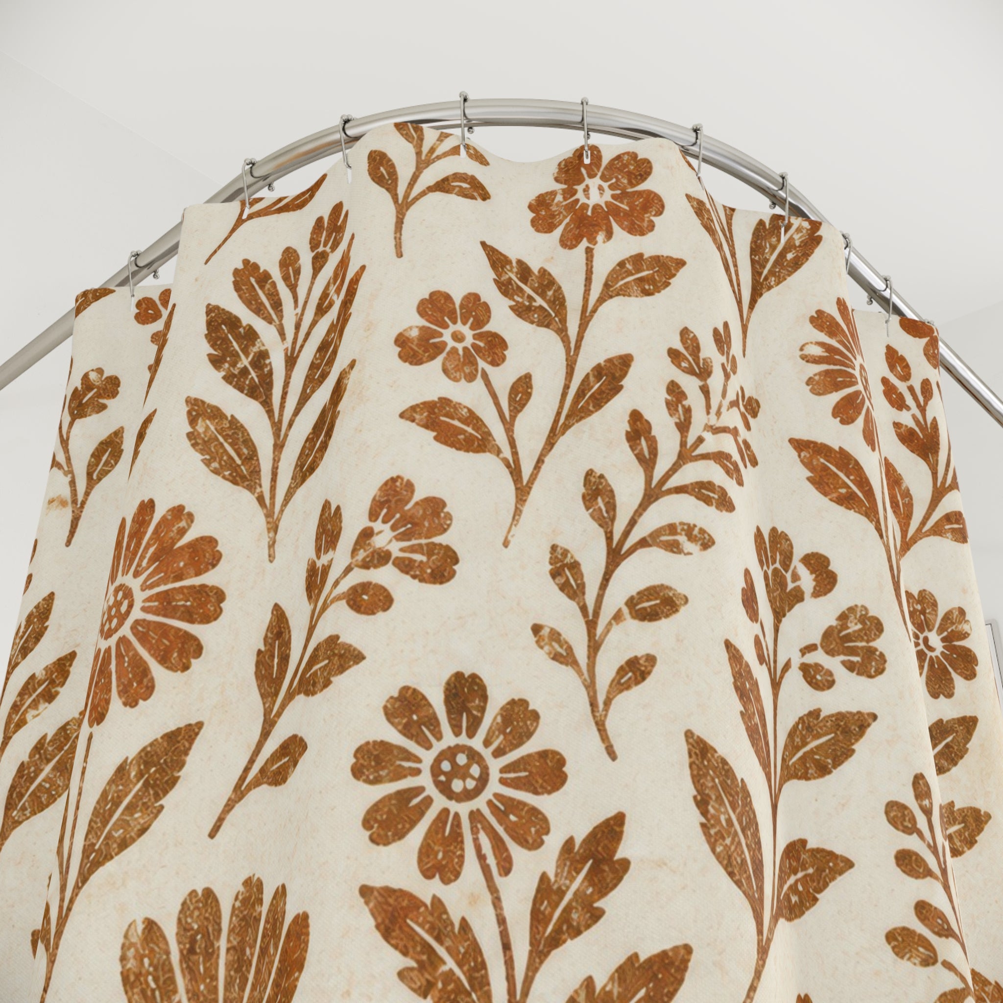 Ochre Brown Botanical Flower Shower Curtain