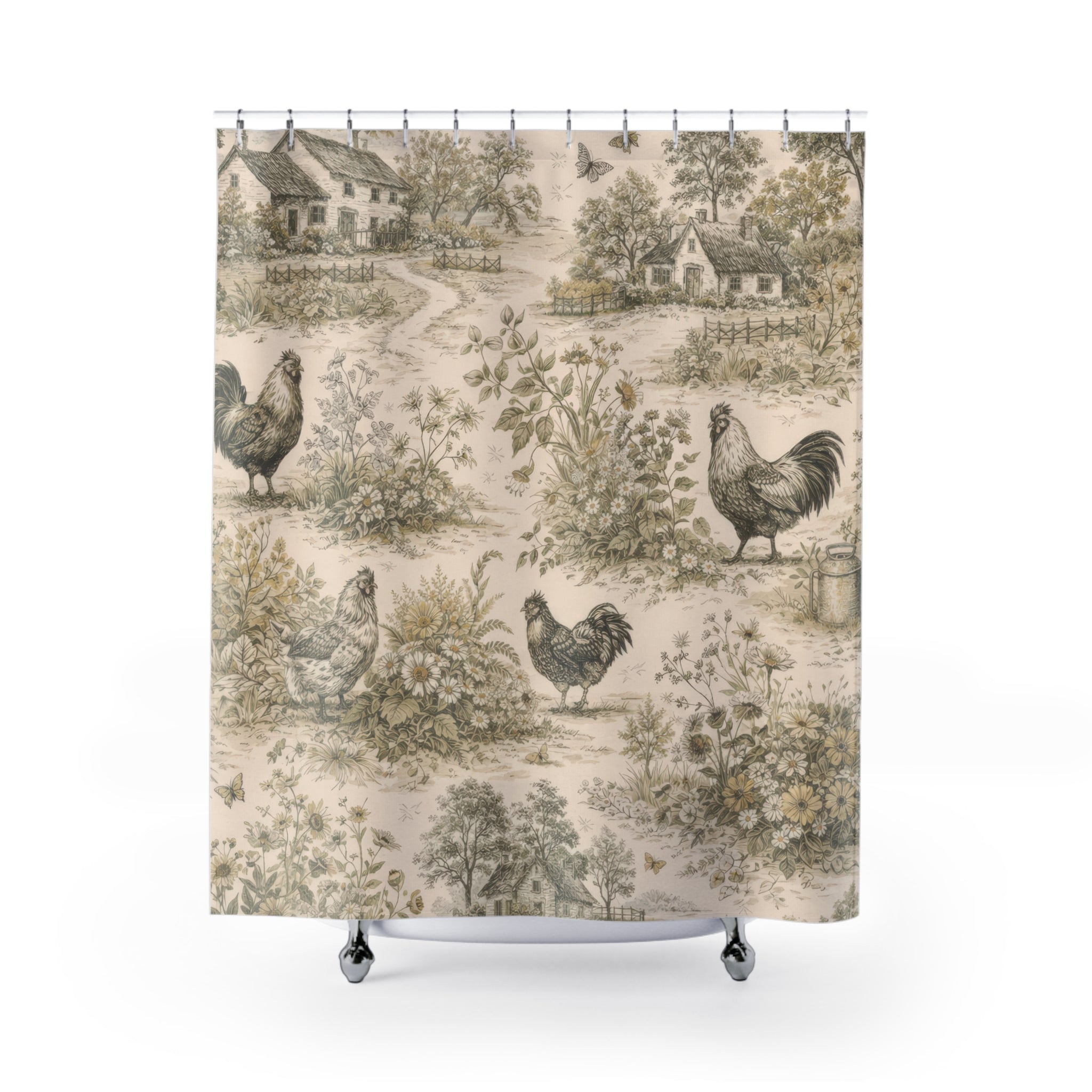 French Toile Shower Curtain – Beige Landscape