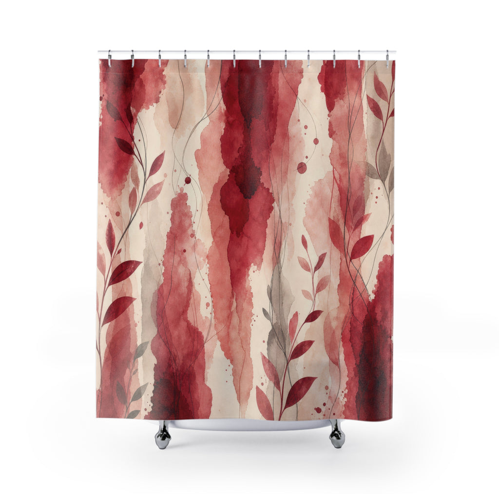 Watercolor Stripe Red Floral Shower Curtain