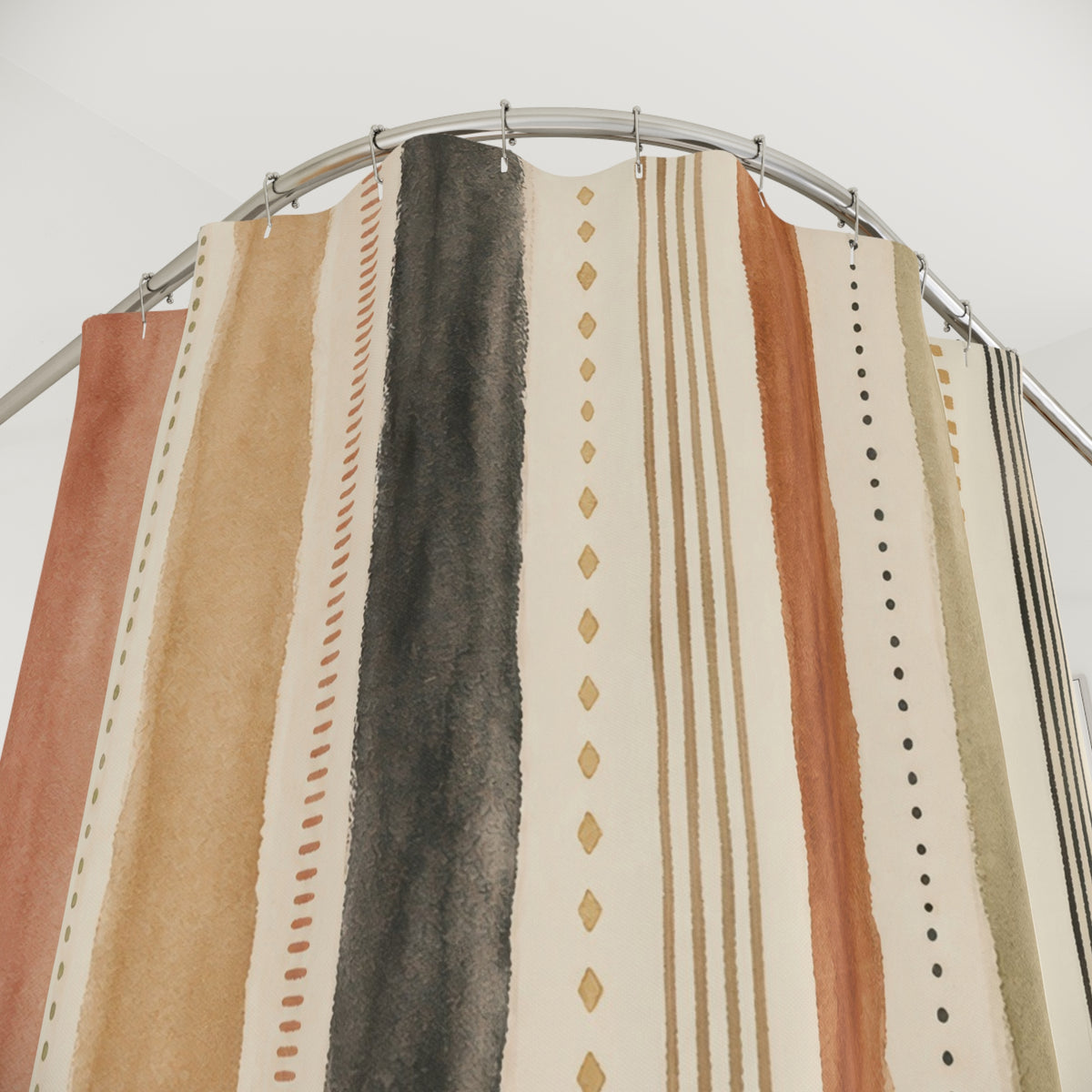 Blush Sage Beige Dotted Stripe Shower Curtain