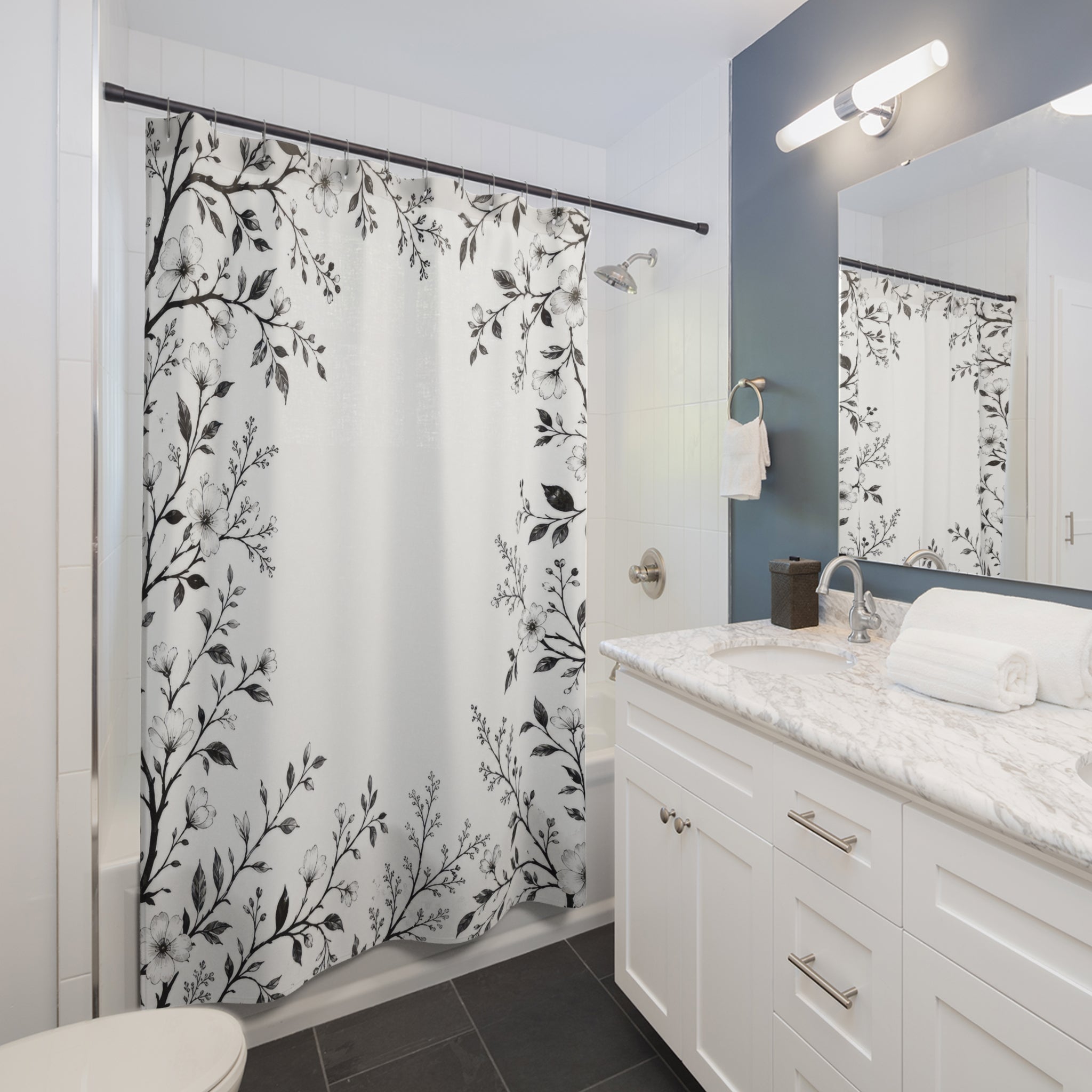 Black White Vine Border Shower Curtain