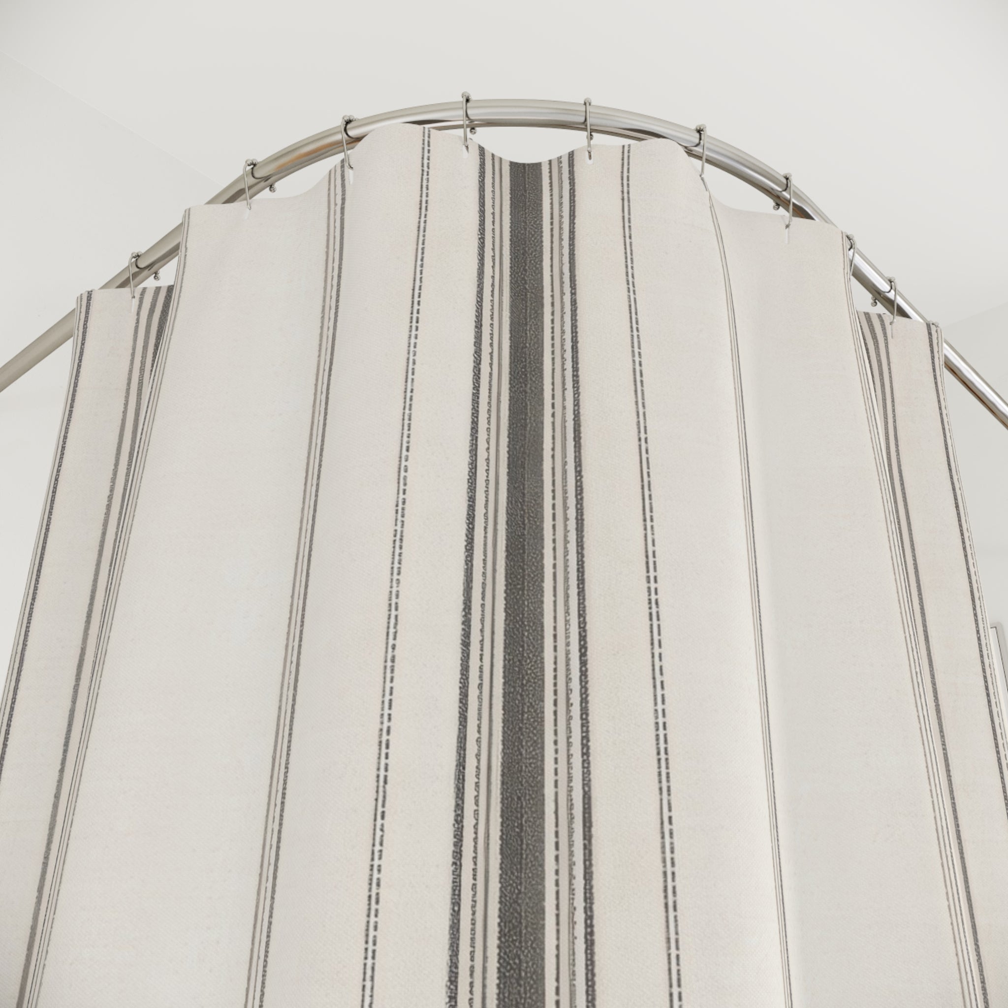Grey and Cream Ticking Stripe Shower Curtain
