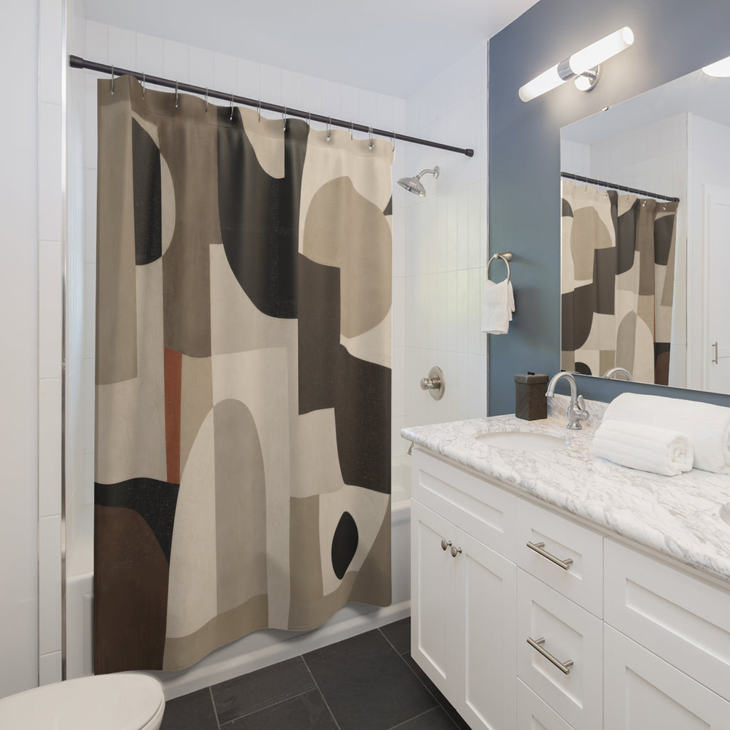 Neutral Geometric Collage Shower Curtain
