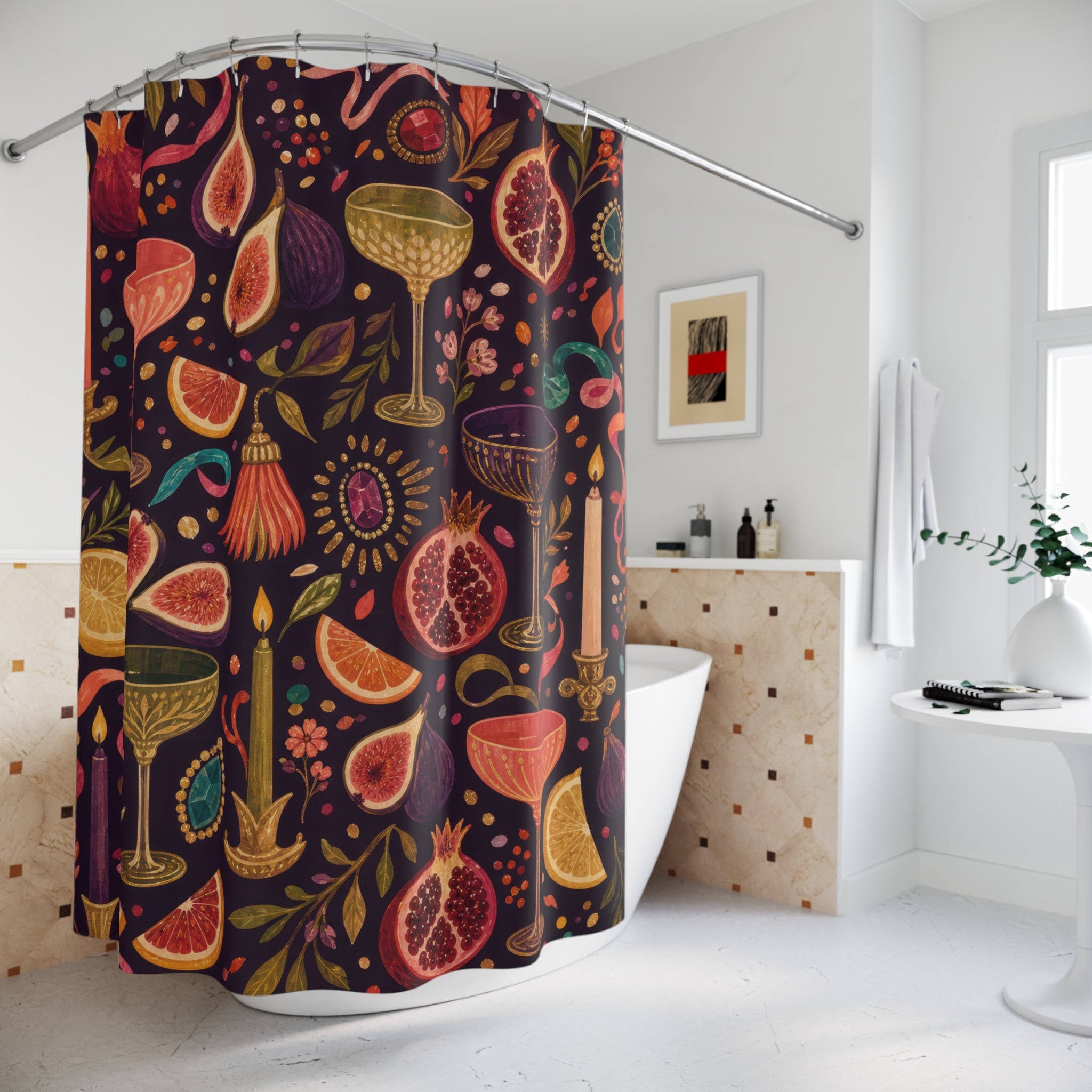 Plum Pomegranate Feast Tapestry Shower Curtain