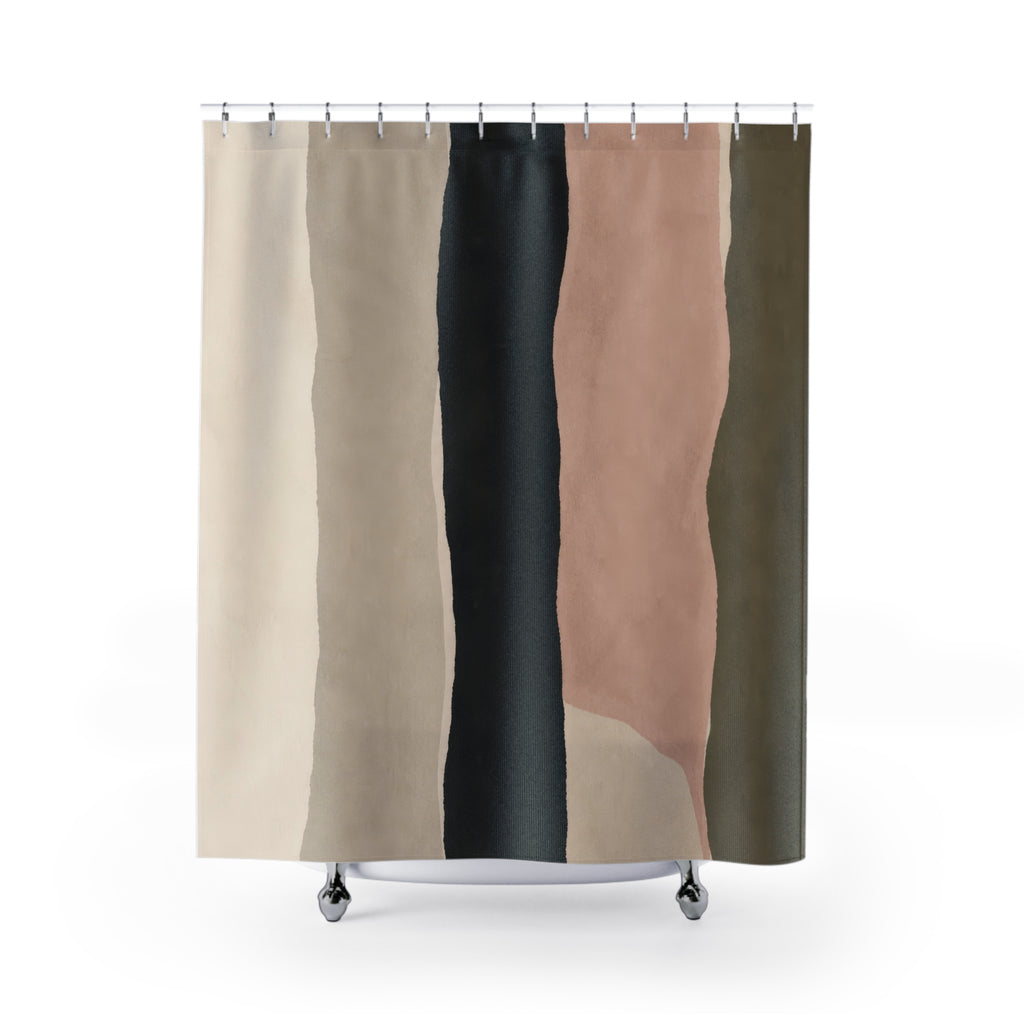 Black Beige Blush Pink Vertical Band Shower Curtain