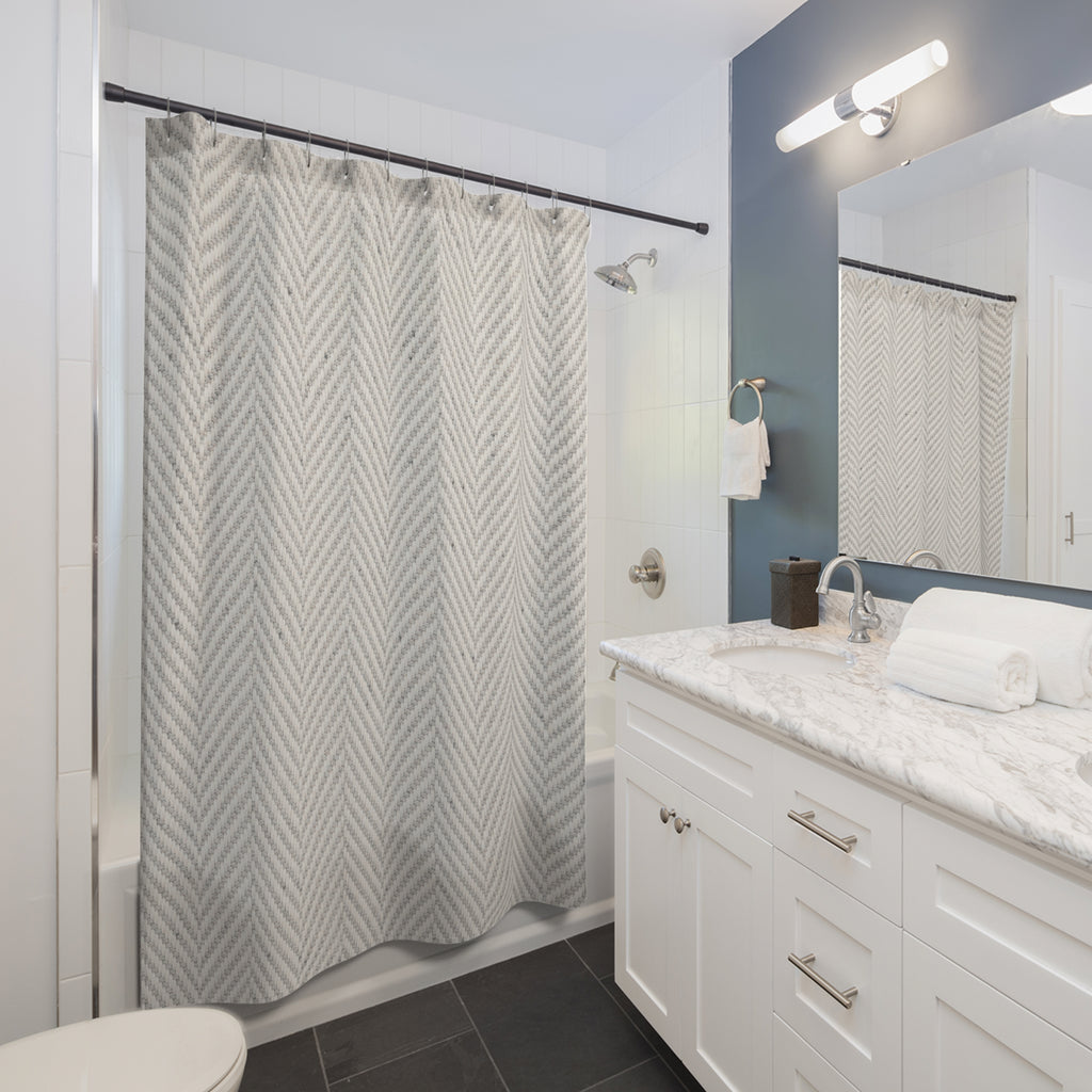 Grey White Herringbone Shower Curtain