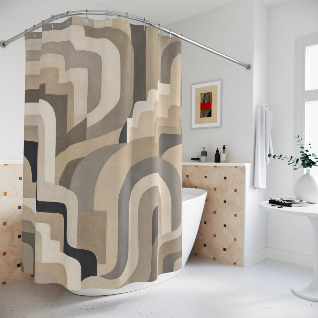 Neutral Stone Ribbon Geometric Shower Curtain