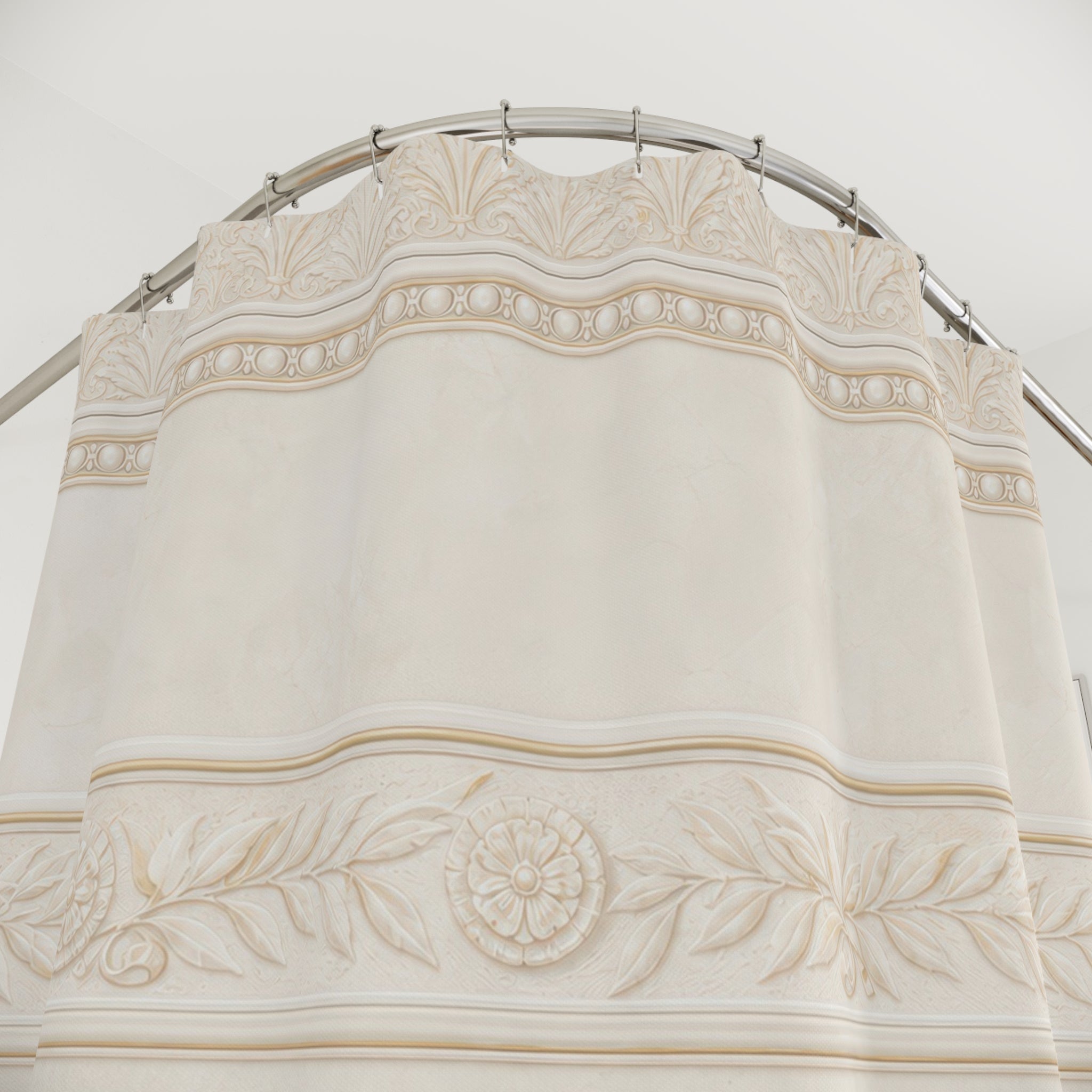 Striped Shower Curtain, Cream Beige Bath Decor, Ornamental Border Pattern, Elegant Neutral Guest Bathroom Decor, Classic Border Style