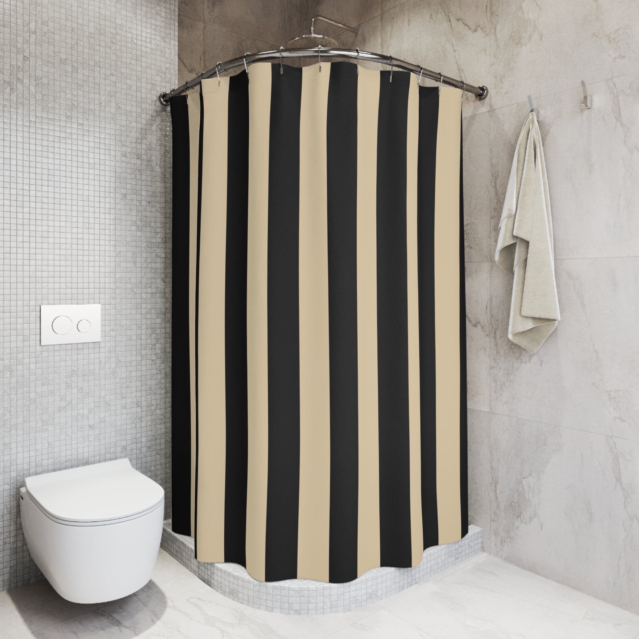 Bold Black and Cream Cabana Stripe Shower Curtain