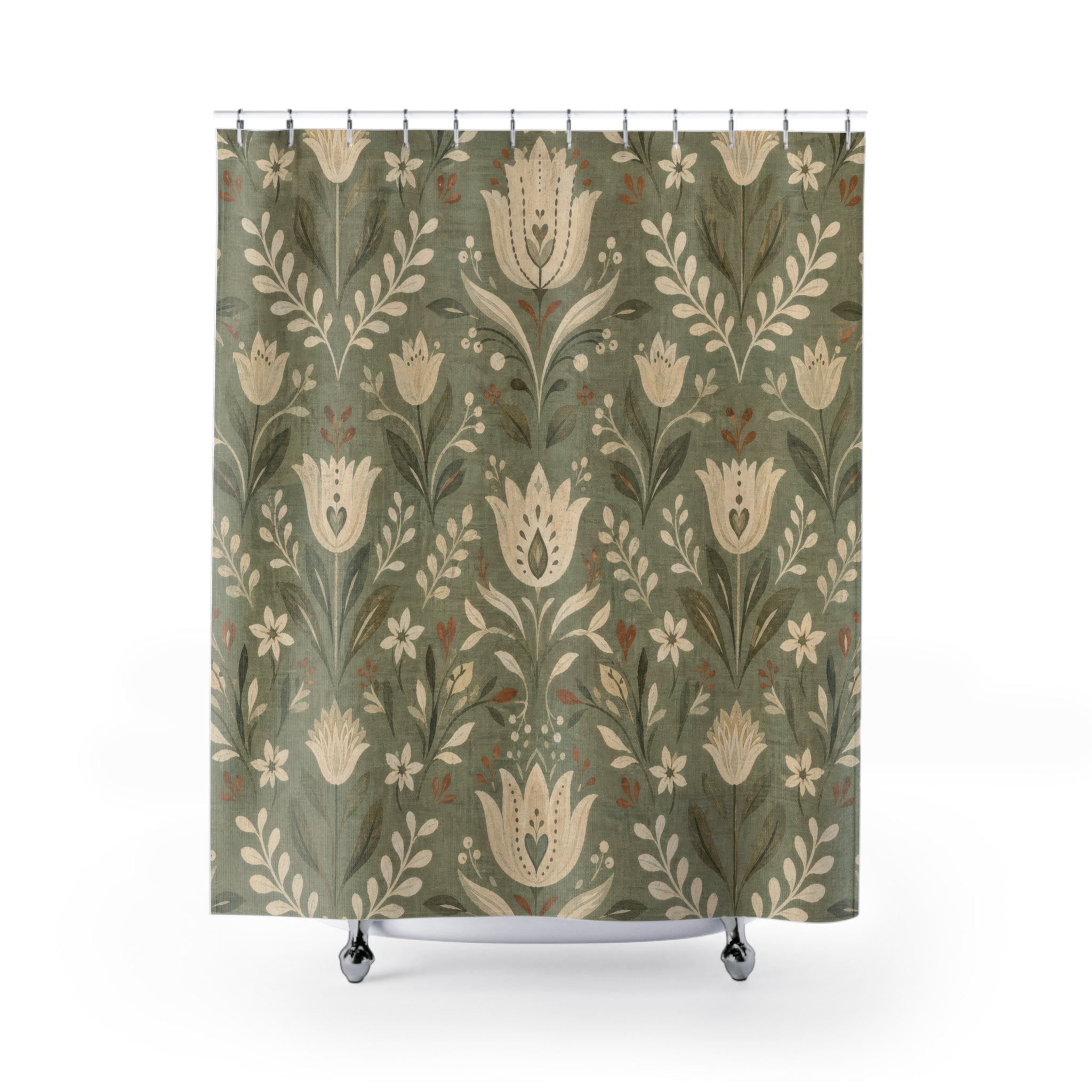 Sage Green Folk Floral Shower Curtain