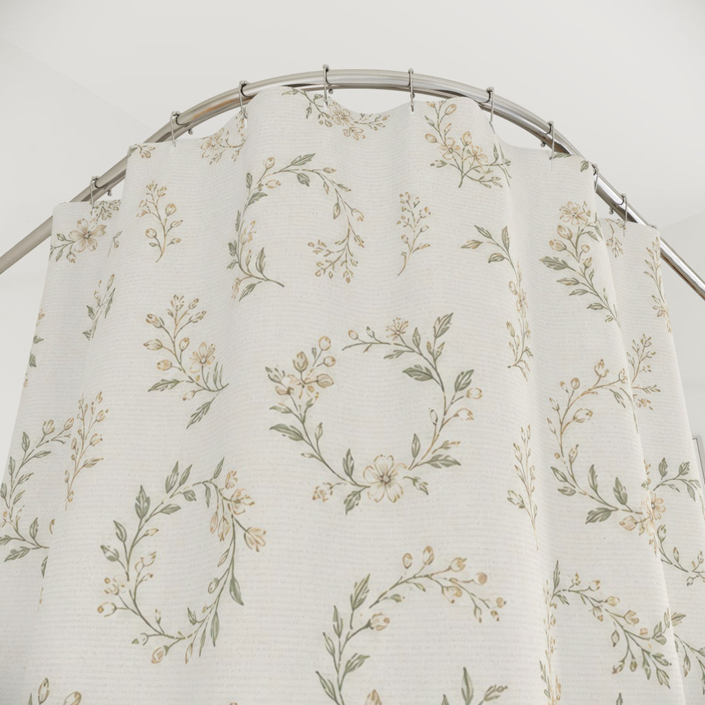 Country Wreath White Farmhouse Shower Curtain