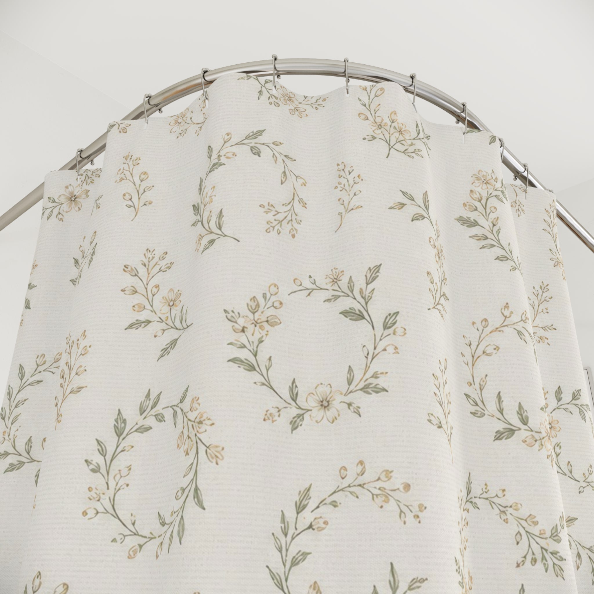 Country Wreath White Farmhouse Shower Curtain