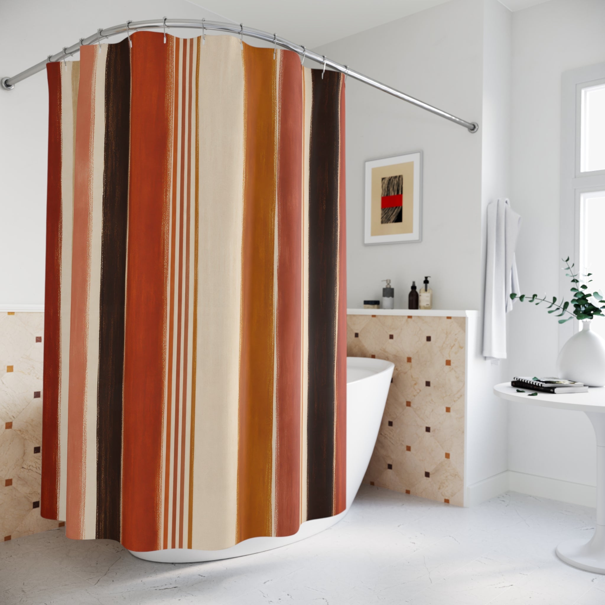 Rust Orange Brown Vertical Stripe Shower Curtain