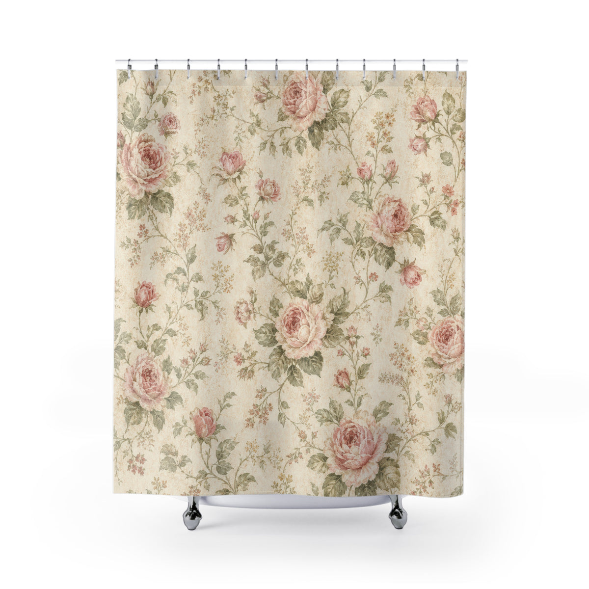 Shabby Chic Floral vintage rose shower curtain with full front view