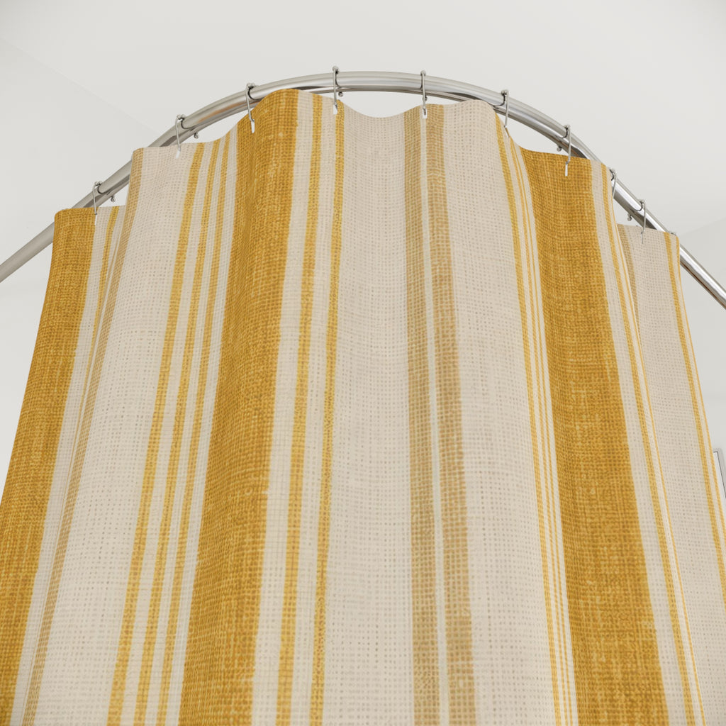 Yellow Striped Shower Curtain, French Country Bath Decor, Cream Mustard Vertical Stripe Pattern, Warm Guest Bathroom Decor, Classic Style