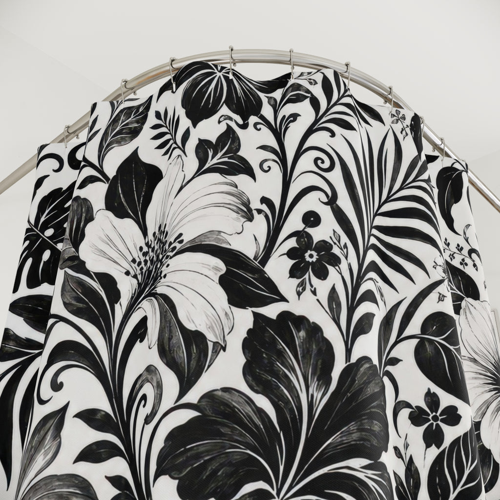 Black White Botanical Shower Curtain