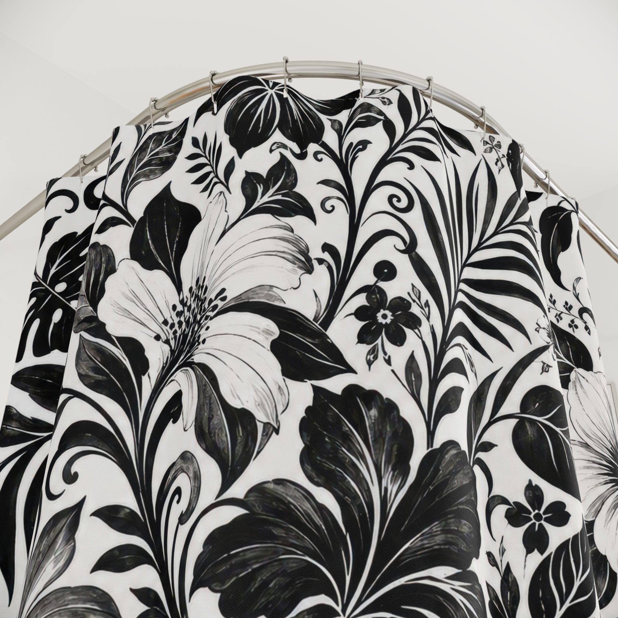 Black White Botanical Shower Curtain