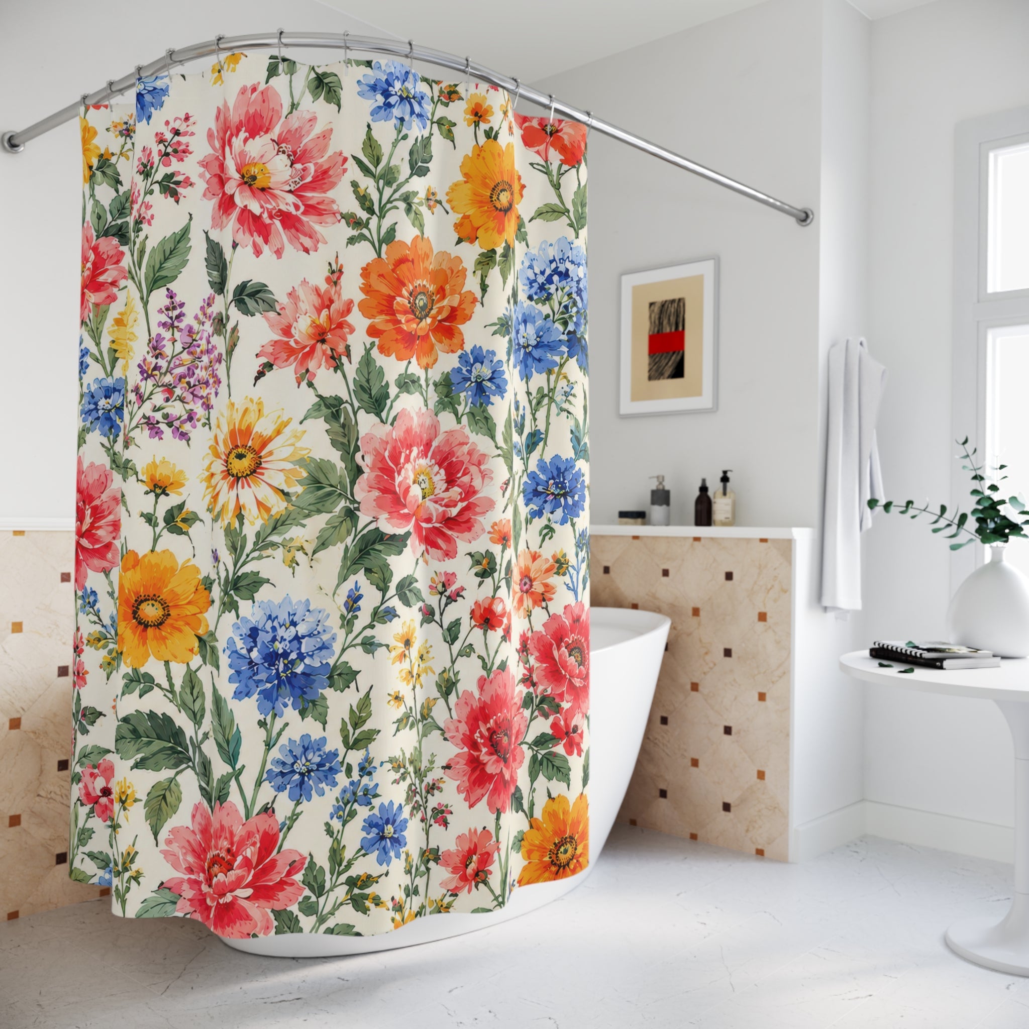 Bright Floral Shower Curtain: Colorful Flowers
