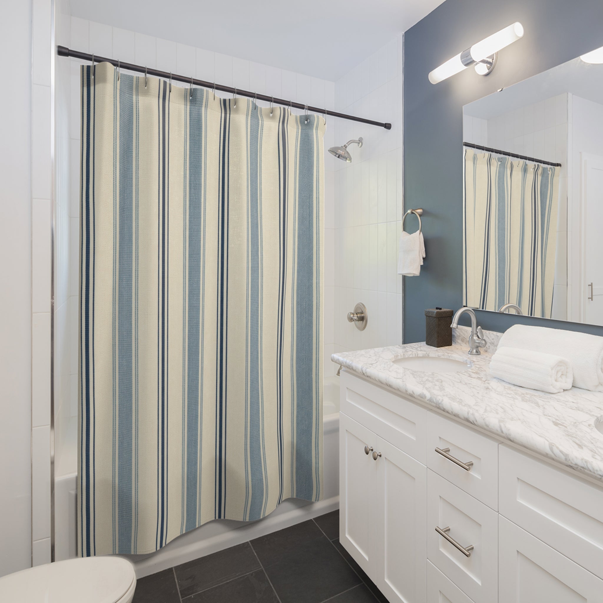 Navy Striped Shower Curtain