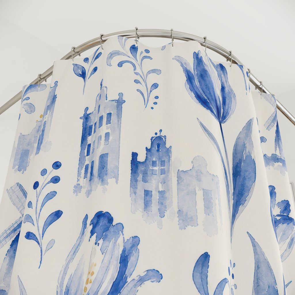 Dutch Delft Blue Floral Shower Curtain