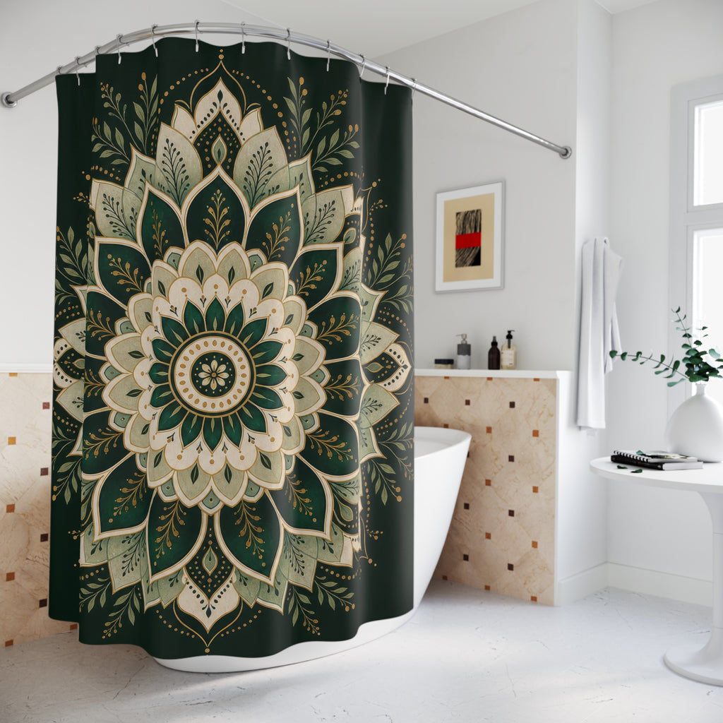 Dark Emerald Gold Medallion Shower Curtain