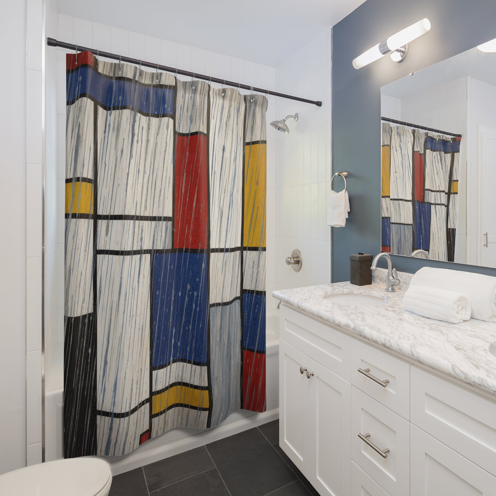 Mondrian Rain Grid Print Shower Curtain