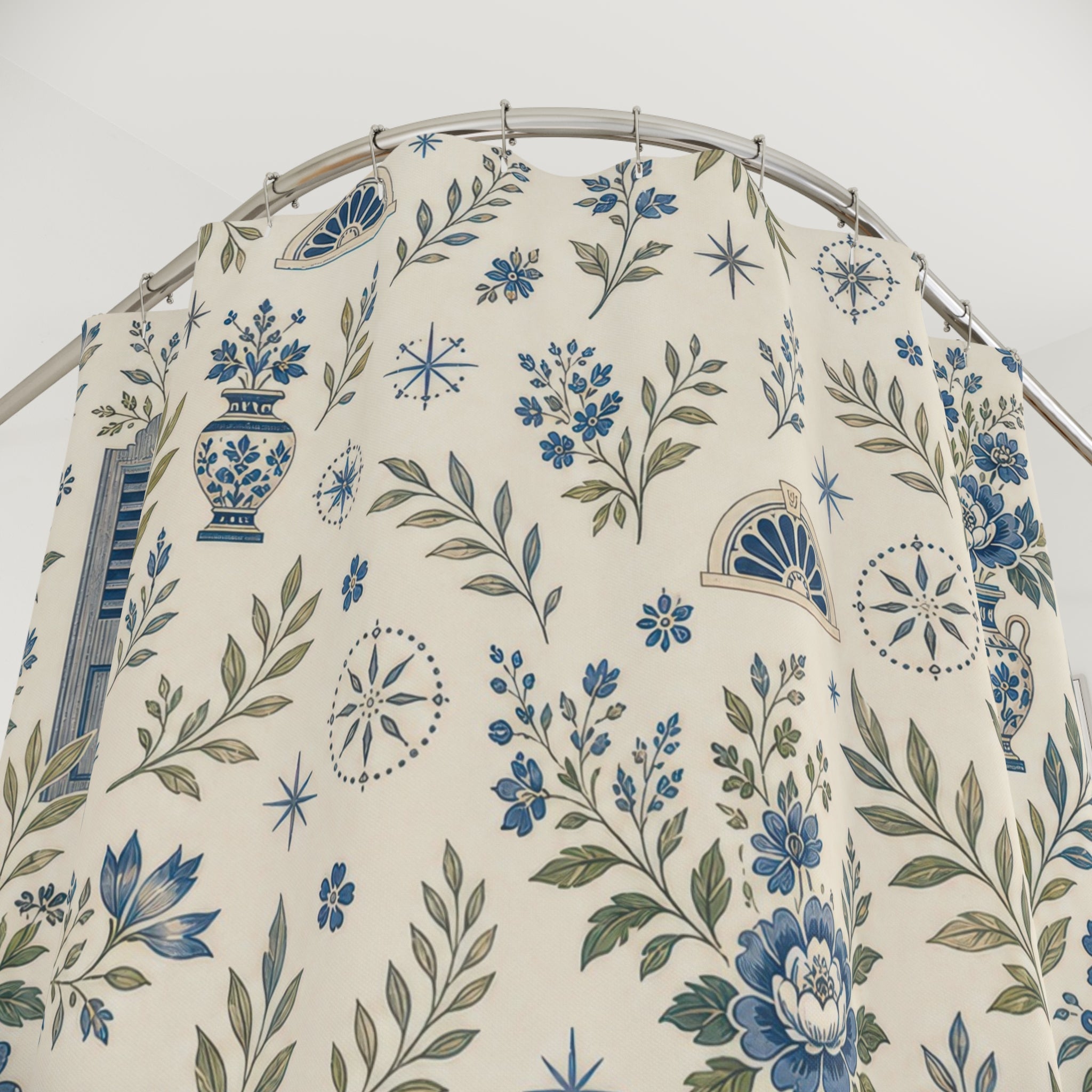 Colonial White Blue Floral Shower Curtain