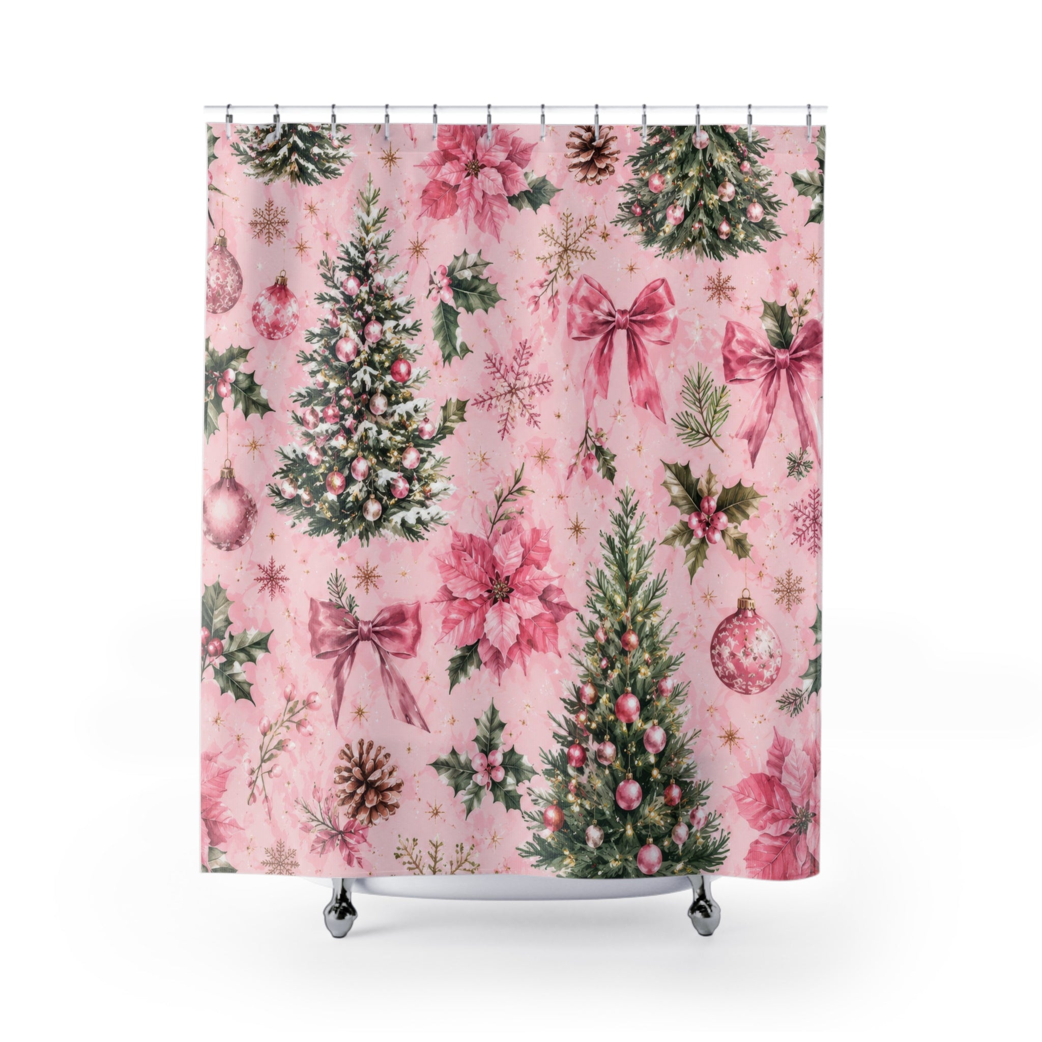 Christmas Shower Curtain: Pink Holiday Floral