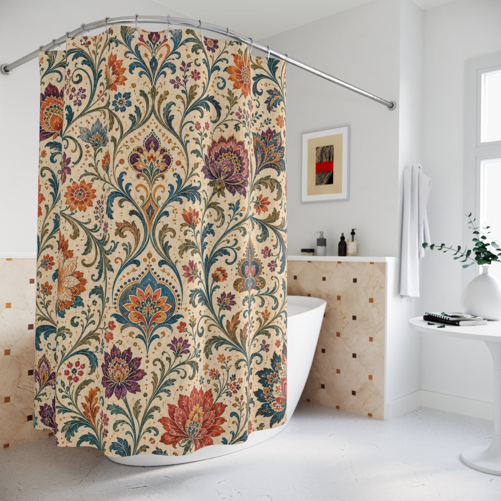 Ornate Vine Flower Boho Floral Shower Curtain