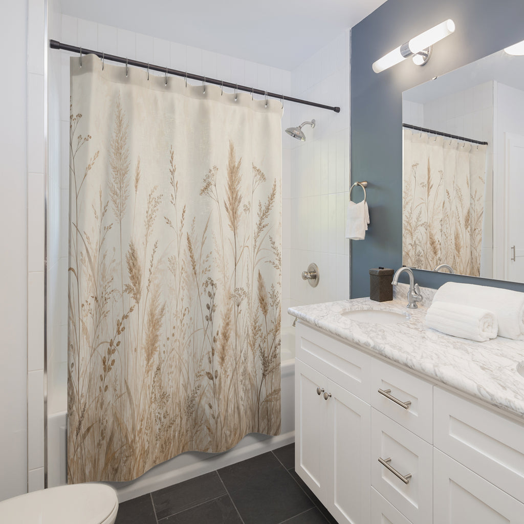 Beige Meadow Grass Botanical Shower Curtain