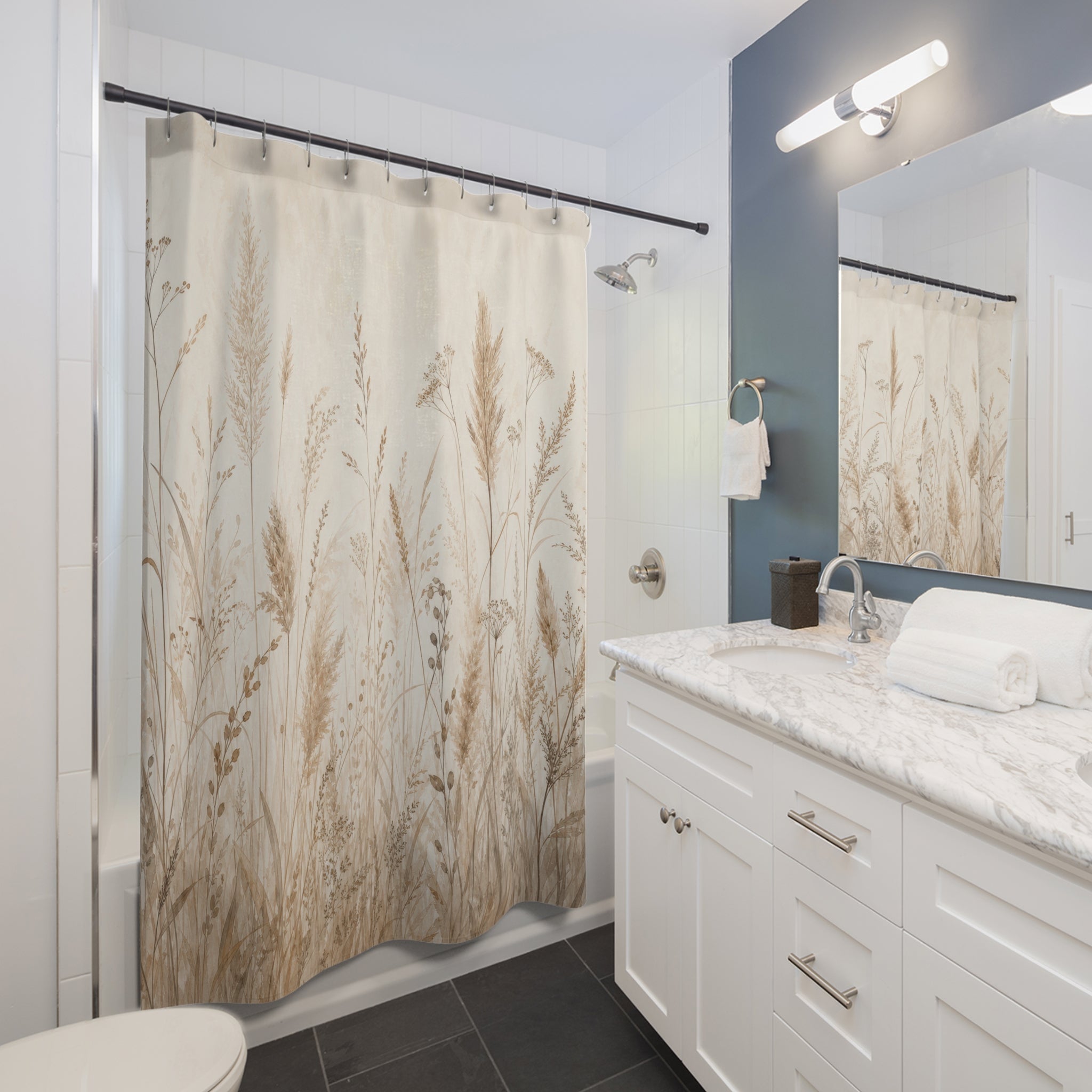 Beige Meadow Grass Botanical Shower Curtain
