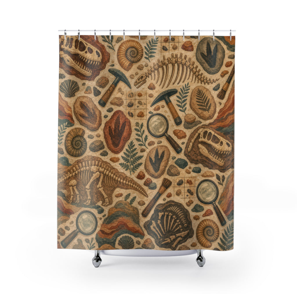 Fossil Shower Curtain, Explorer Kids Bathroom Decor, Dinosaur Fossil Bath Curtain, Boys Bathroom Decor, Nature Study, Bath Decor, Guest Bath