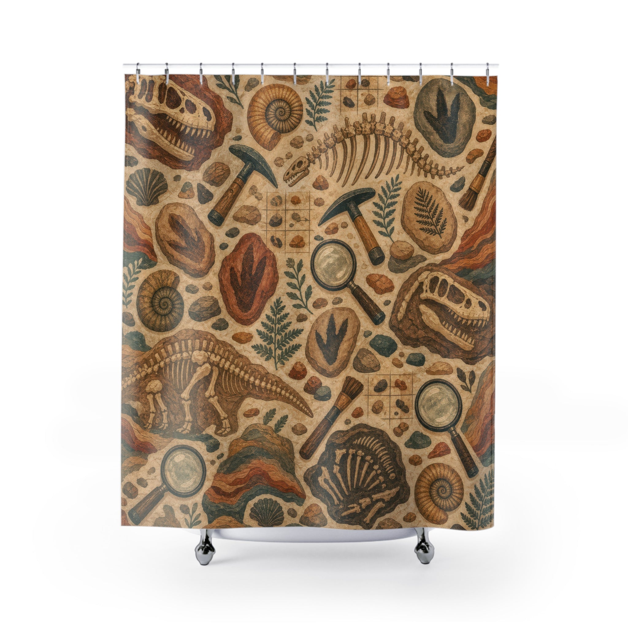Fossil Shower Curtain, Explorer Kids Bathroom Decor, Dinosaur Fossil Bath Curtain, Boys Bathroom Decor, Nature Study, Bath Decor, Guest Bath