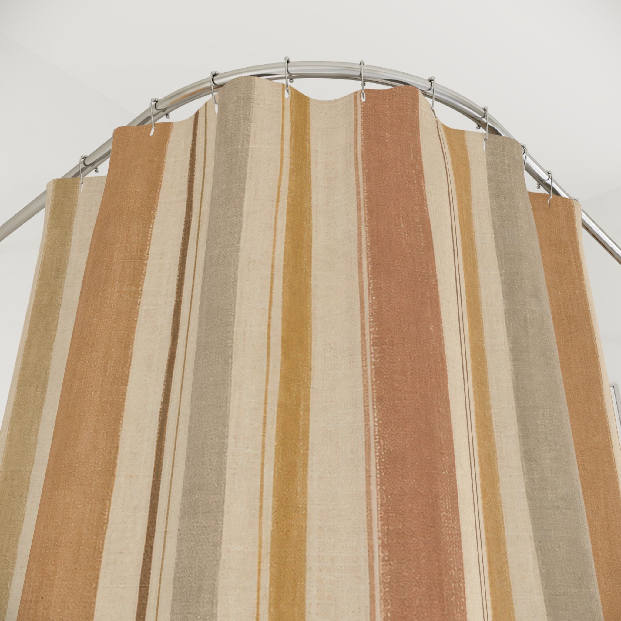 Tan Camel Taupe Vertical Stripe Shower Curtain
