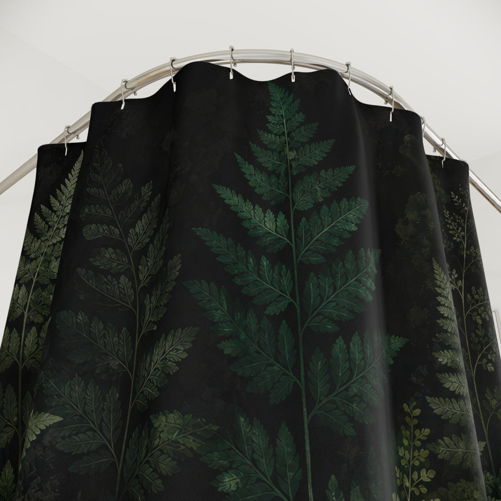 Black Green Botanical Shower Curtain