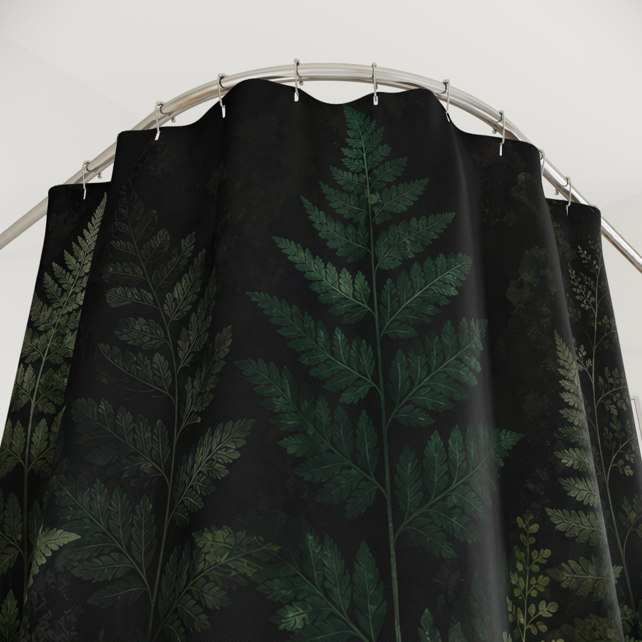 Black Green Botanical Shower Curtain