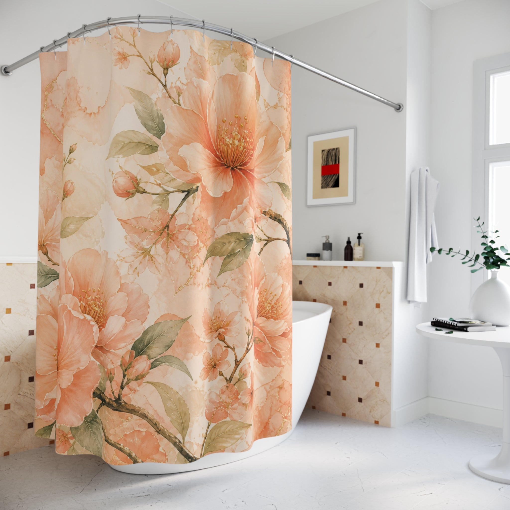 Peach Floral Shower Curtain: Soft Orange Flower