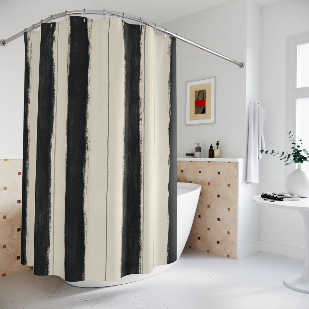 Cream Beige Brush Stripe Shower Curtain