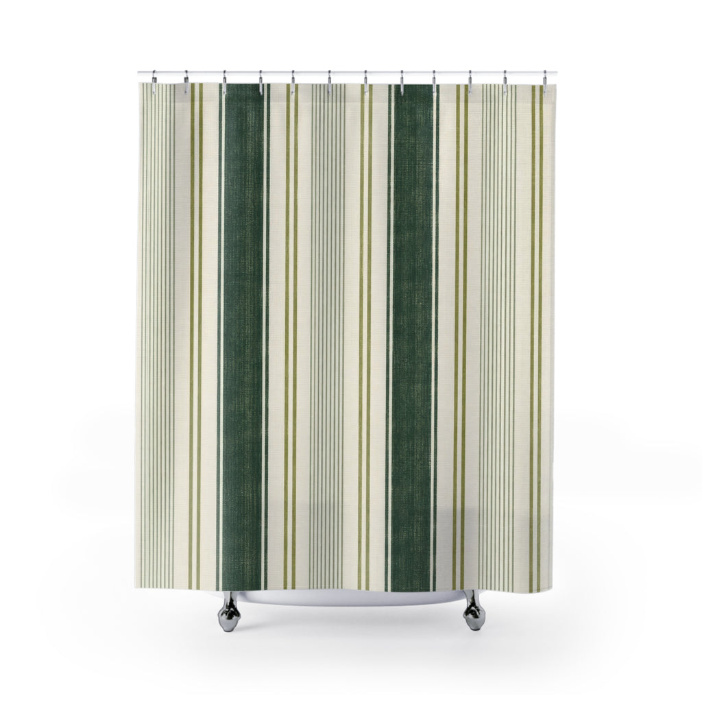 Sage Green Striped Shower Curtain